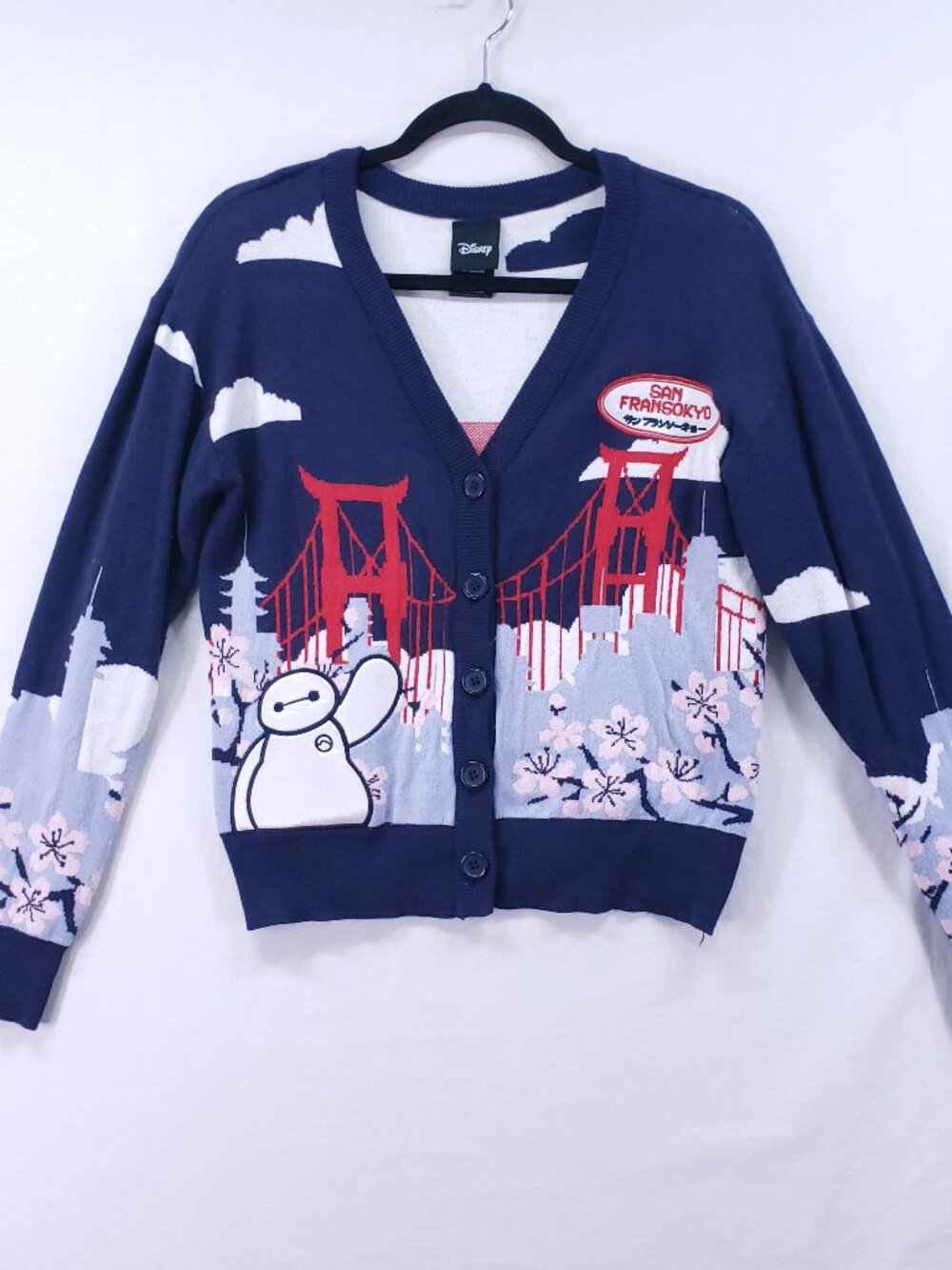 Disney Baymax Cardigan Sweater Cherry Blossom San Fransokyo Size XS Knit Cartoon